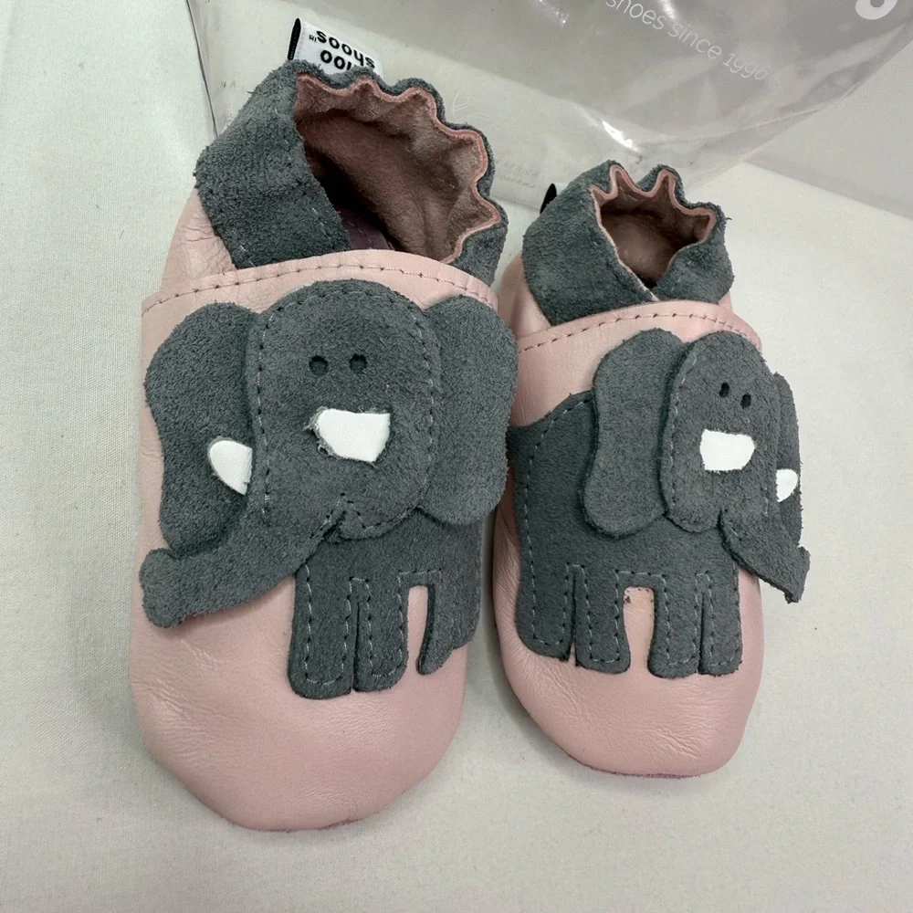 Shooshoo Pink and Gray Baby Walker Suede Leather Shoes Elephant Design